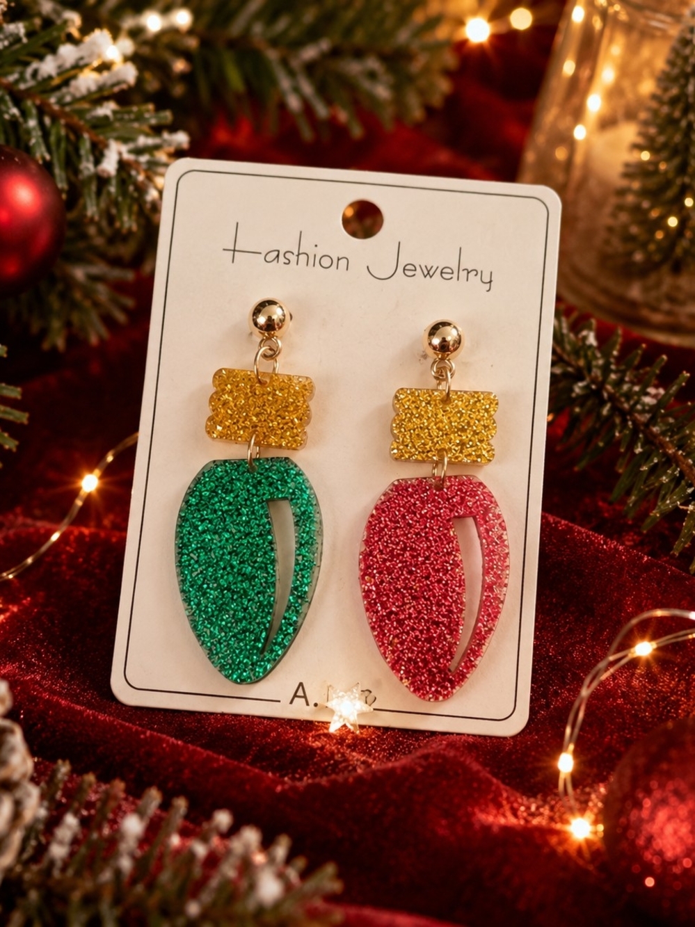 Glitter Christmas Light Dangle Drop Earrings Sparkly New